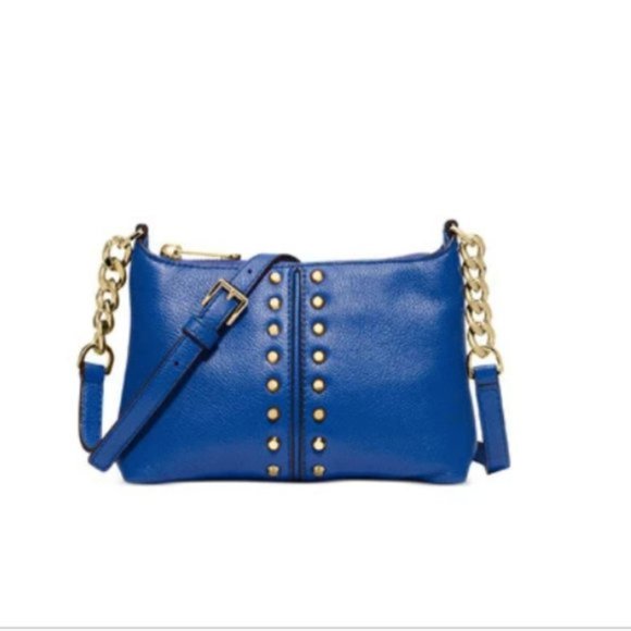 Michael Kors STUD ASTOR LEATHER CROSSBODY Royal Blue - Picture 1 of 14